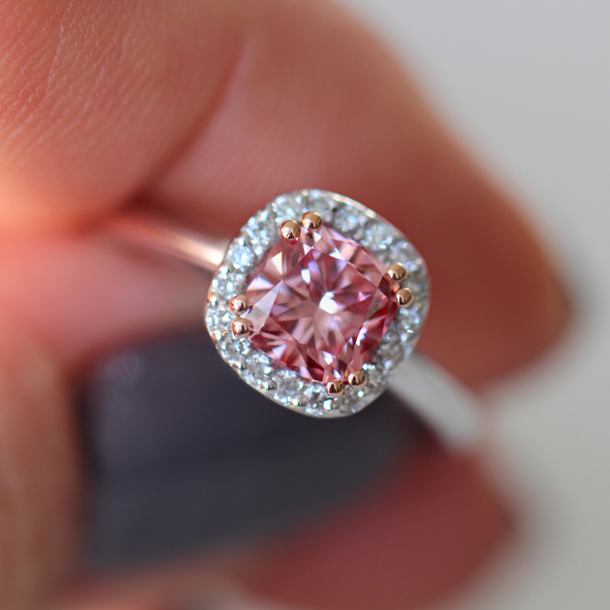 Pink Lab Grown Diamond Ring with Diamond Halo