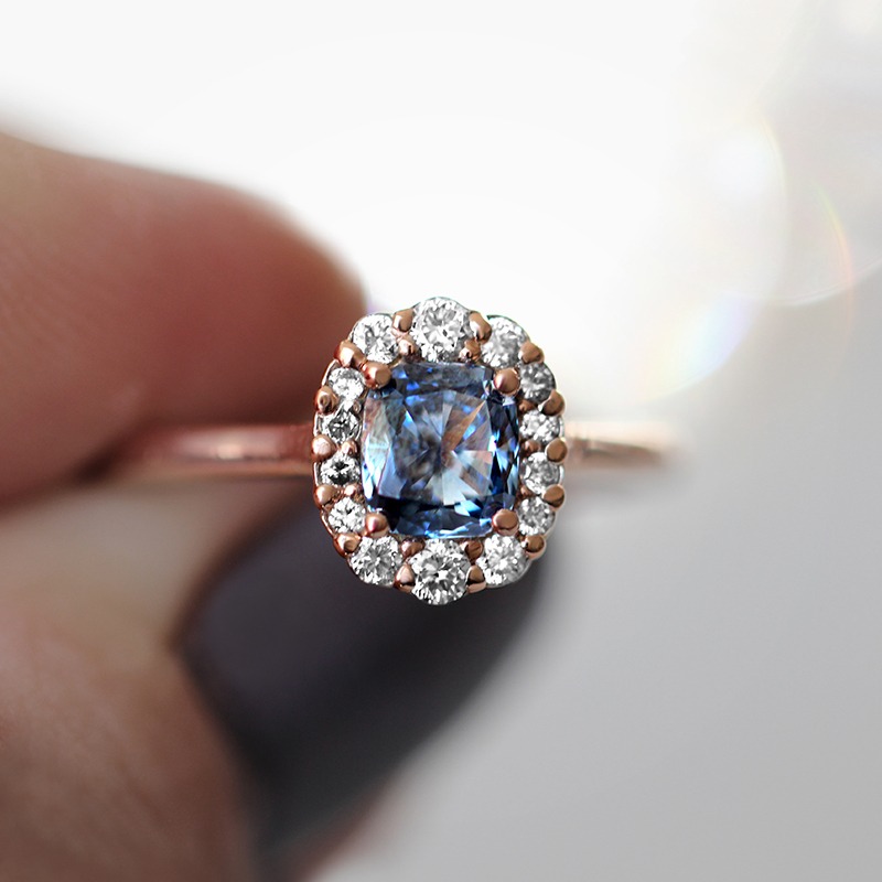 Fancy Blue Cushion Cut Lab Grown Diamond Ring