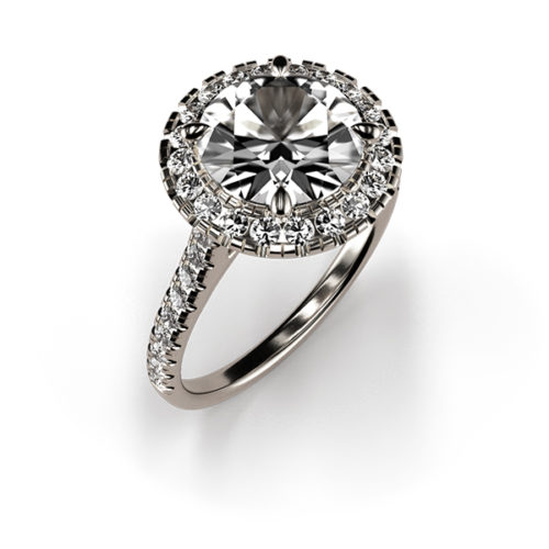 Halo Round Cut 2ct Moissanite Ring with a Moissanite Band An