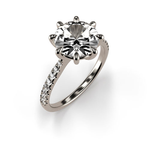 Eight-Claw Moissanite Gold Ring with a Moissanite Band