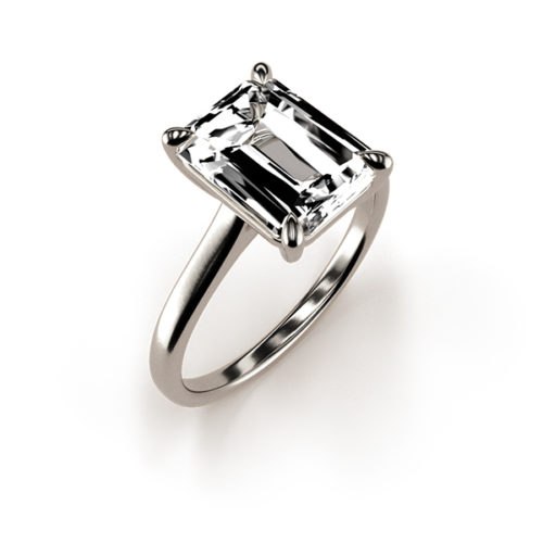 Cat-Claw Emerald Cut Moissanite White Gold Ring
