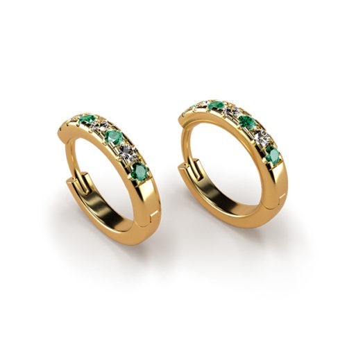 Gold Emerald & Diamond Huggie Earrings (Small) An Yellow Gold