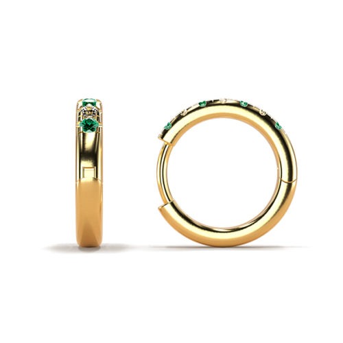 Gold Emerald & Diamond Huggie Earrings (Small) Sd Yellow Gold