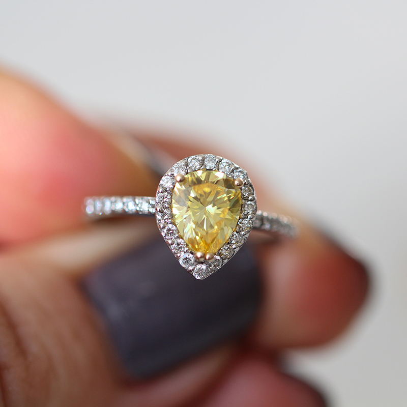 Pear Cut Yellow Lab Grown Diamond Ring Lifestyle