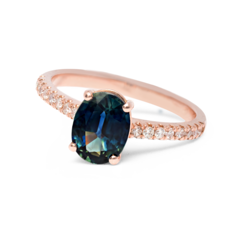 Oval Peacock Sapphire Ring