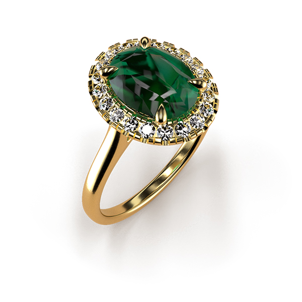 Cat-Claw Halo Oval Emerald Ring An Yellow Gold