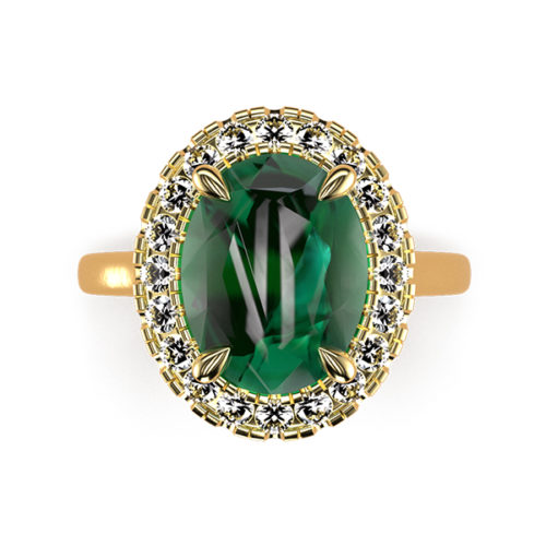 Cat-Claw Halo Oval Emerald Ring Tp Yellow Gold