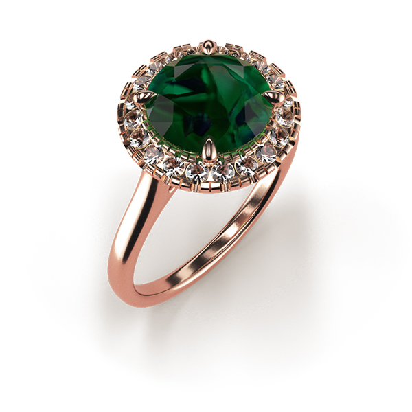 Cat-Claw Halo Round Emerald Ring An Rose Gold