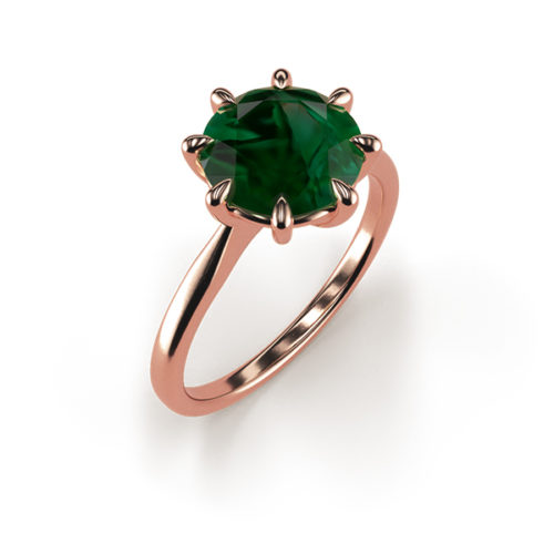 Cat-Claw Solitaire Round Emerald Ring An Rose Gold