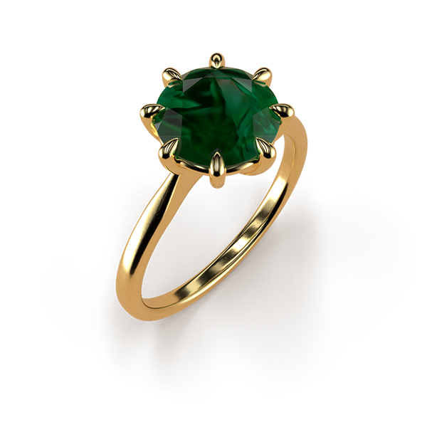 Cat-Claw Solitaire Round Emerald Ring An Yellow Gold