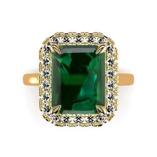 Cat-Claw Halo Emerald Cut Emerald Ring Tp Yellow Gold