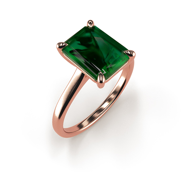 Cat-Claw Solitaire Emerald Cut Emerald Ring An Rose Gold
