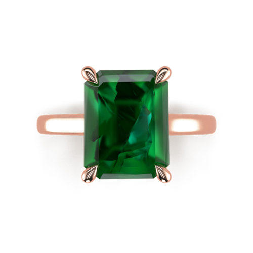 Cat-Claw Solitaire Emerald Cut Emerald Ring Tp Rose Gold