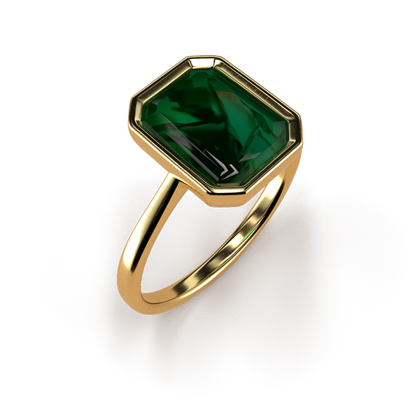 Tube Set Emerald Cut Emerald Ring An Yellow Gold