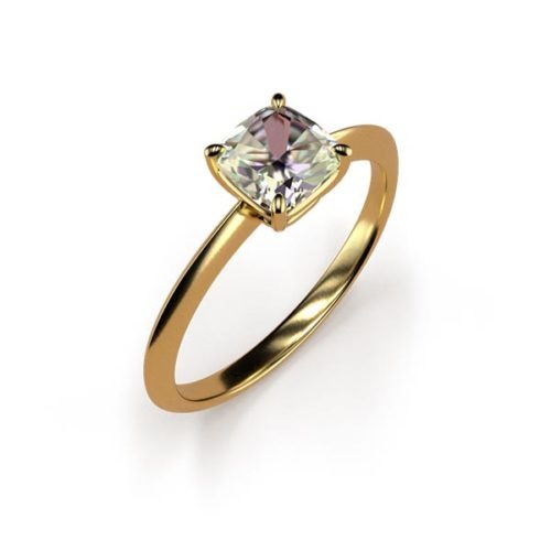 4-Claw Solitaire Cushion Cut 0.50ct Diamond Ring An Yellow Gold
