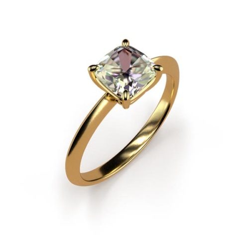 4-Claw Solitaire Cushion Cut 1ct Diamond Ring An Yellow Gold