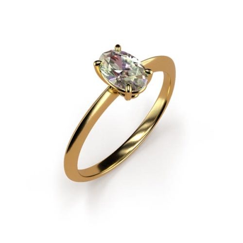 4-Claw Solitaire Oval 0.50ct Diamond Ring An Yellow Gold