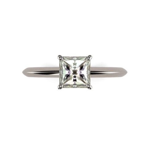 4 Claw Princess Cut Solitaire 0.50ct Moissanite Ring Tp White Gold