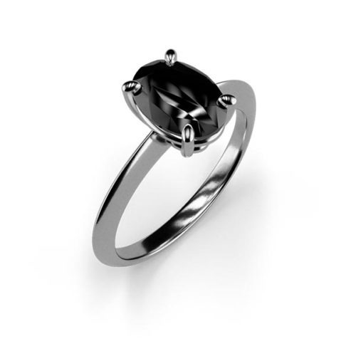 4-Claw Solitaire Oval Cut 1ct Black Diamond Ring An White Gold