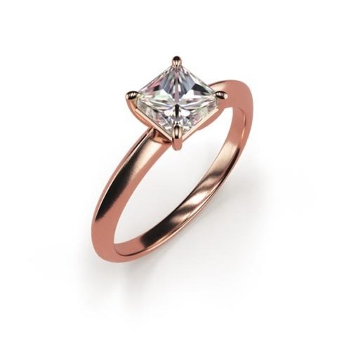 4-Claw Solitaire Princess Cut 0.8ct Lab Grown Diamond Ring An Rose Gold