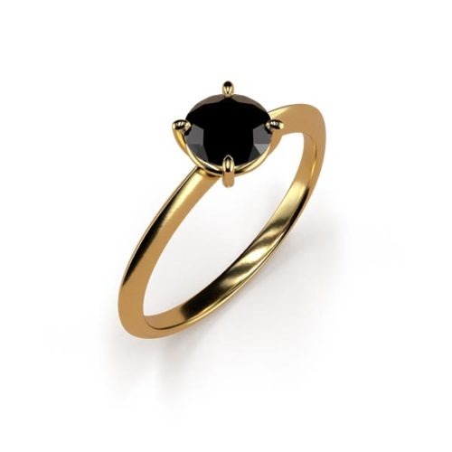 4-Claw Solitaire Round Cut 0.50ct Black Moissanite Ring An Yellow Gold