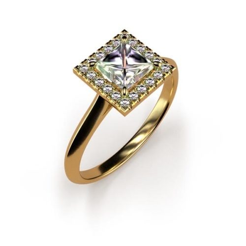 Halo Princess Cut 0.5ct Lab Grown Diamond Ring An Yellow Gold