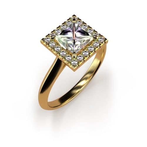 Halo Princess Cut 0.8ct Lab Grown Diamond Ring An Yellow Gold