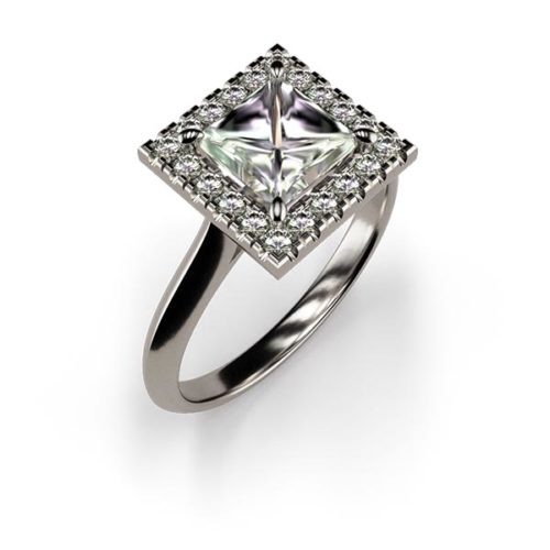 Halo Princess Cut 1ct Lab Grown Diamond Ring An White Gold
