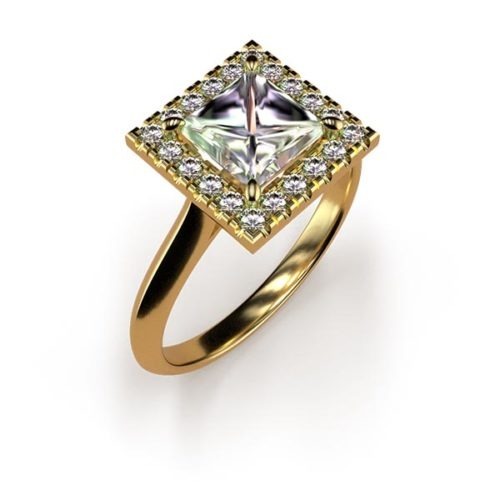 Halo Princess Cut 1ct Lab Grown Diamond Ring An Yellow Gold