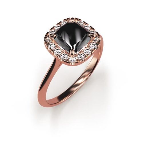 Halo Cushion Cut 1ct Black Diamond Ring An Rose Gold