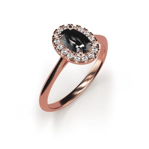 Halo Oval Cut 0.50ct Black Diamond Ring An Rose Gold