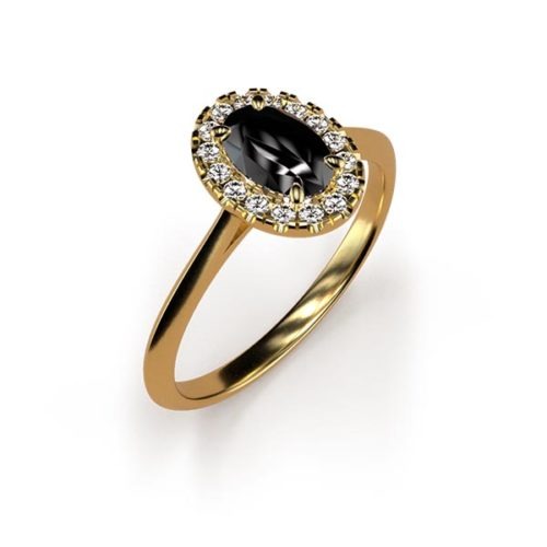 Halo Oval Cut 0.50ct Black Diamond Ring An Yellow Gold