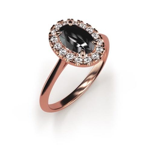 Halo Oval Cut 0.80ct Black Diamond Ring An Rose Gold
