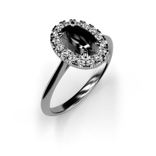 Halo Oval Cut 0.80ct Black Diamond Ring An White Gold