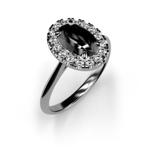 Halo Oval Cut 1ct Black Diamond Ring An White Gold