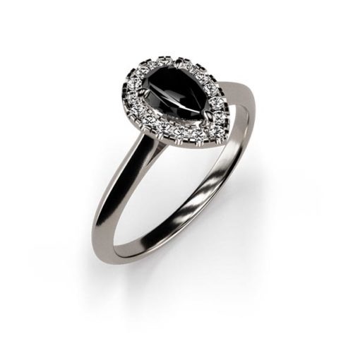 Halo Pear Cut 0.50ct Black Diamond Ring An White Gold