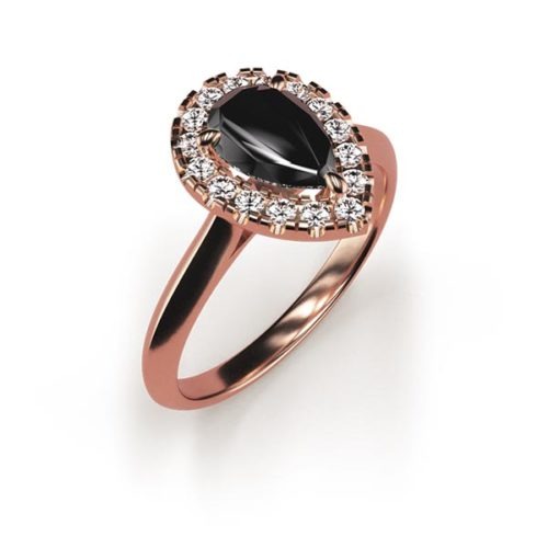 Halo Pear Cut 0.80ct Black Diamond Ring An Rose Gold