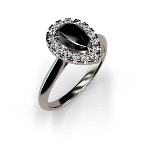 Halo Pear Cut 0.80ct Black Diamond Ring An White Gold
