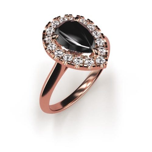 Halo Pear Cut 1ct Black Diamond Ring An Rose Gold