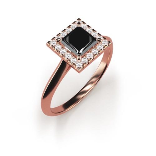 Halo Princess Cut 0.50ct Black Diamond Ring An Rose Gold