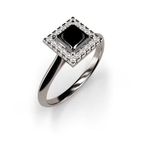 Halo Princess Cut 0.50ct Black Diamond Ring An White Gold