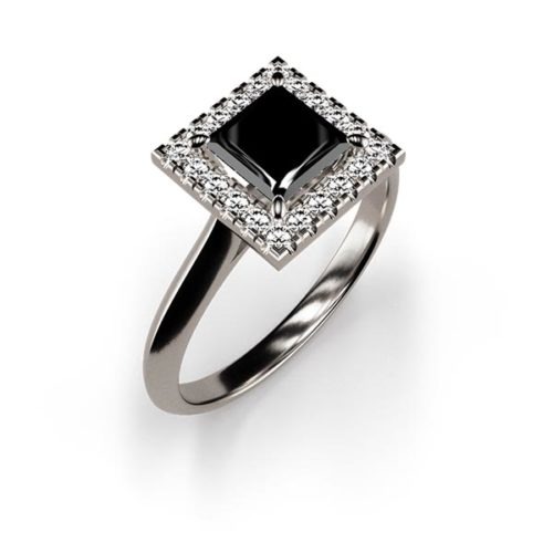 Halo Princess Cut 0.80ct Black Diamond Ring An White Gold