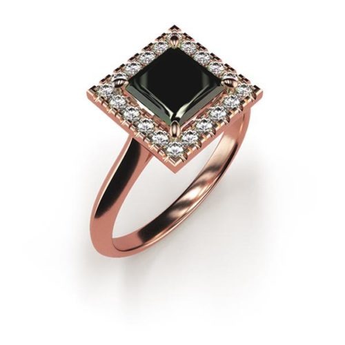 Halo Princess Cut 1ct Black Diamond Ring An Rose Gold