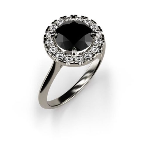 Halo Round Cut 1ct Black Diamond Ring An White Gold