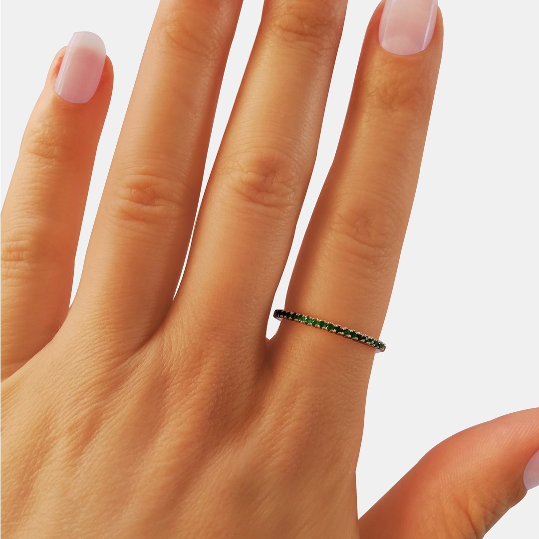 Small Emerald Eternity Ring Shiny Rock Polished