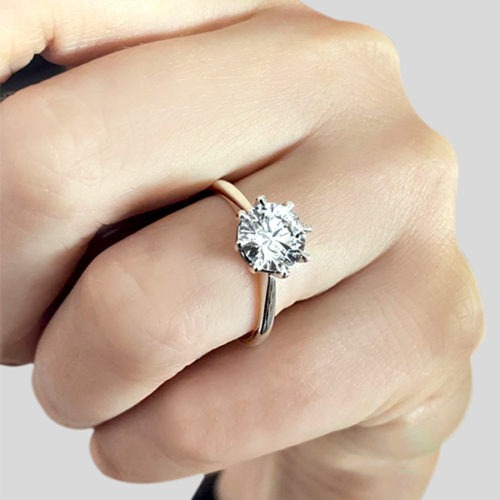 Eight-Claw Solitaire 2ct Round Silver Moissanite Ring