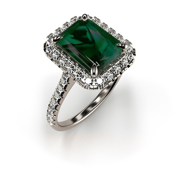 Cat-Claw Halo Emerald Cut Lab Grown Emerald Ring with a
