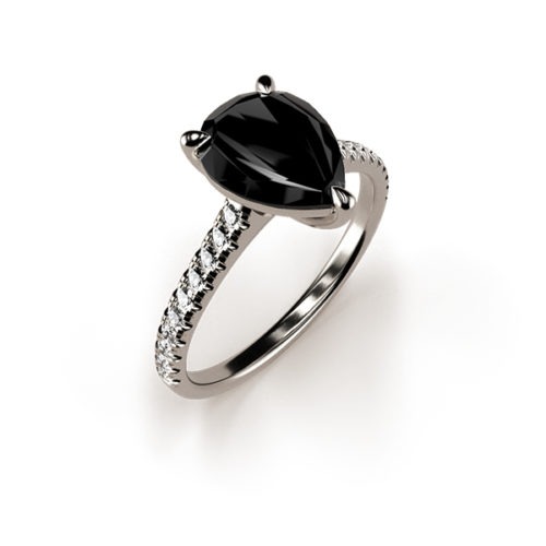 Solitaire 1.80ct Pear Cut Black Moissanite Ring with a Moissanite Band
